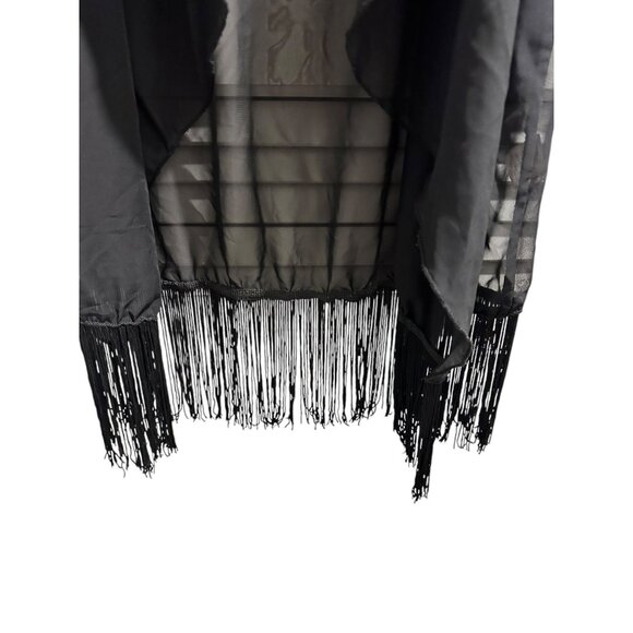🍒 2/$20 🍒 Lularoe Black Sheer Fringe Kimono Cardigan Open Front Size S - Picture 2 of 5